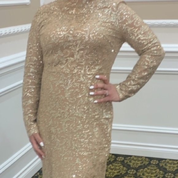 Elegant Gold long sleeve PS dress size US 10 - Picture 4 of 5